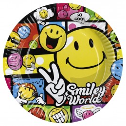 Amscan - Lot 8 Assiettes en carton Smiley Comic 23cm