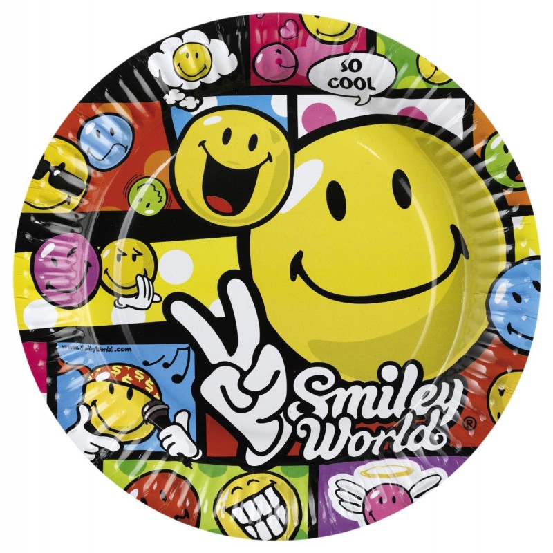 Amscan - Lot 8 Assiettes en carton Smiley Comic 23cm