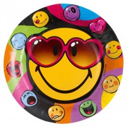 Amscan - Lot 8 Assiettes en carton Smiley Comic 23cm