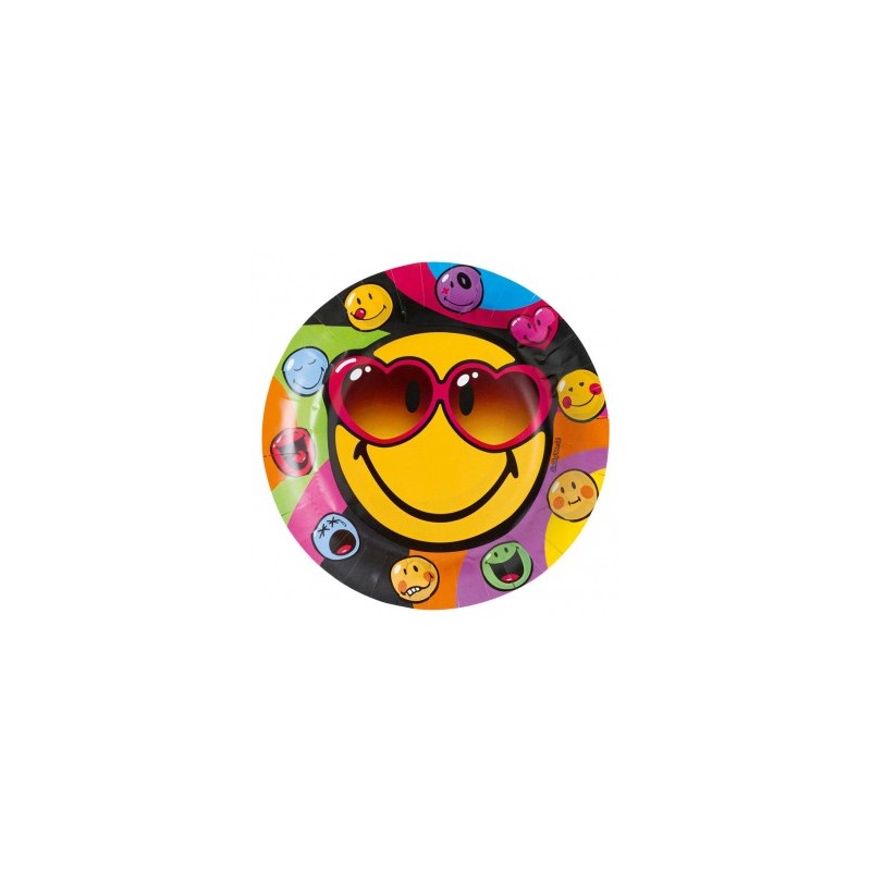 Amscan - Lot 8 Assiettes en carton Smiley Comic 23cm