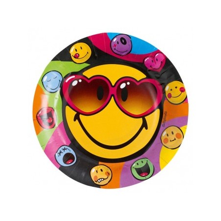 Amscan - Lot 8 Assiettes en carton Smiley Comic 23cm