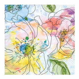 Paper+Design - Lot 20 Serviettes en papier Aquarelle fleurs colorées 33x33cm 