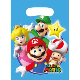 AMSCAN - Lot 6 sachets de fête, sac à bonbons Super Mario