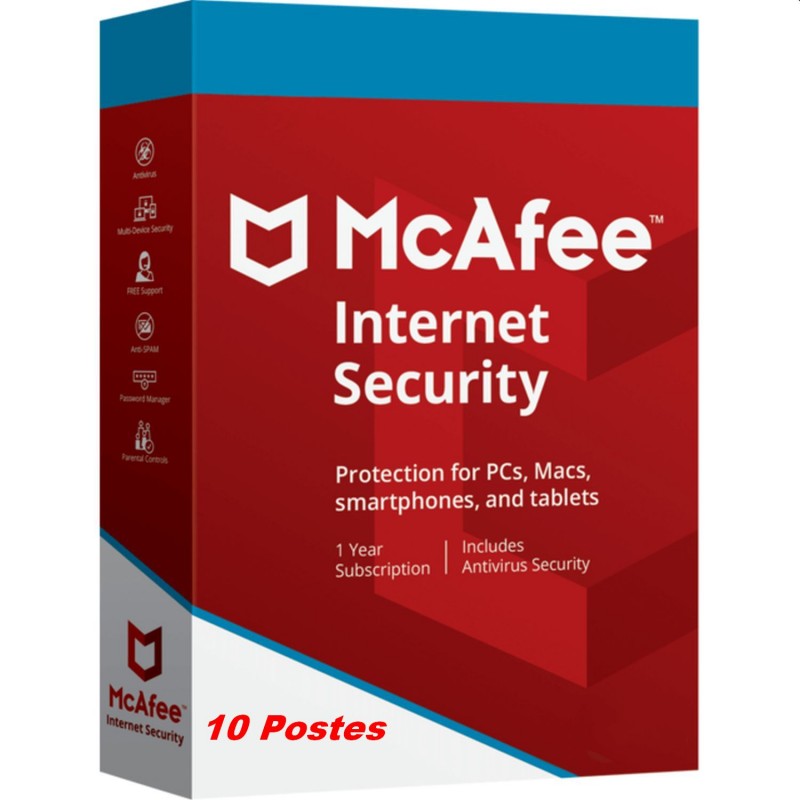 McAfee® Internet Security ESD - 10 Appareils (PC, Mac, Anroid, iOS) 1 an de protection envoyé par email