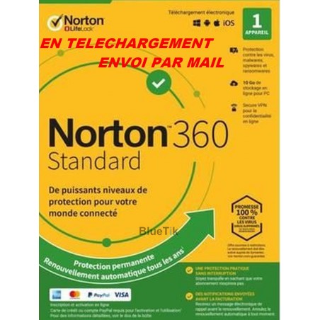 NORTON 360 STANDARD 2021 ESD ABO 1 Appareil - 1APP - 1 AN - 10GB CLOUD - Envoyé par mail