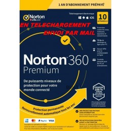 NORTON 360 PREMIUM 2022 ESD ABO 10 Appareils - 10APP - 1 AN - 75GB CLOUD -Envoyé par mail