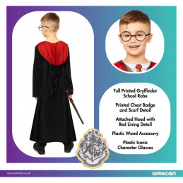 Déguisement Costume enfant Kit Harry Potter Deluxe Robe + Lunette +  Baguette - taille 8-10 ans - AMSCAN