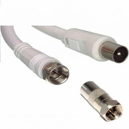 Câble coaxial/antenne/satellite 10m Connecteur F Male - Coax mâle +adaptateur