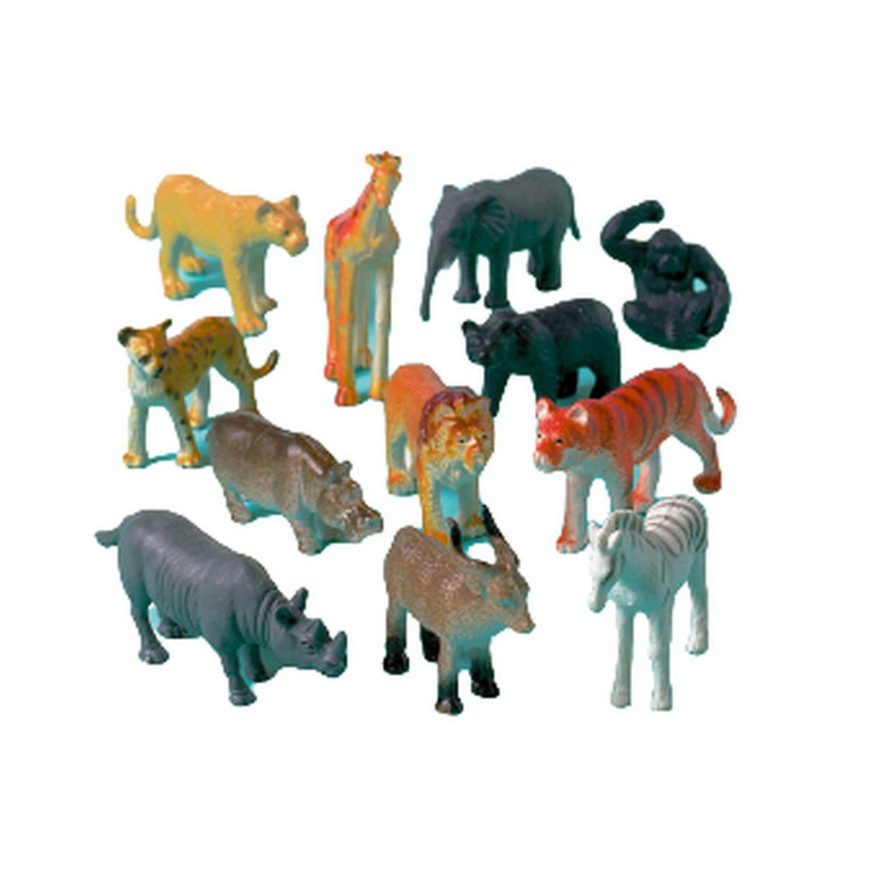 12 Animaux de la Savane, de la Jungle en plastique - modèle assorti de 3 -  6 cm