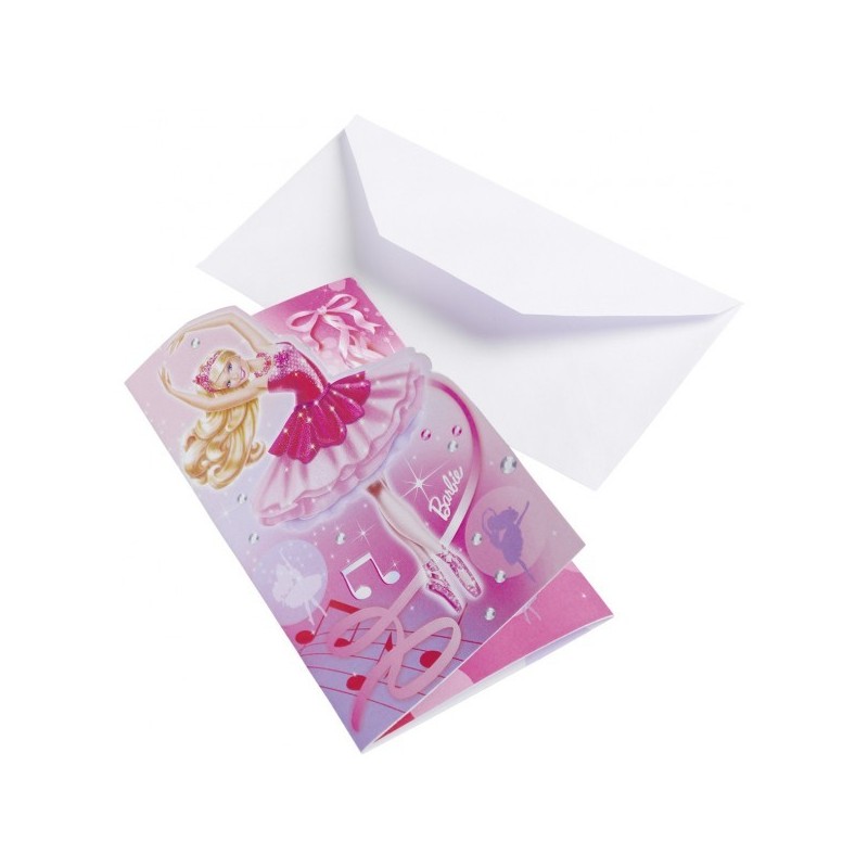 AMSCAN - Lot 6 Cartes invitation + enveloppes Barbie Pink Shoes