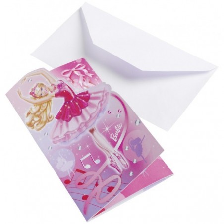 AMSCAN - Lot 6 Cartes invitation + enveloppes Barbie Pink Shoes
