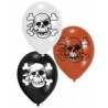 Lot 6 Ballons à gonfler en latex Pirate Jolly Roger - 2 blancs, 2 oranges, 2 noirs - Riethmueller